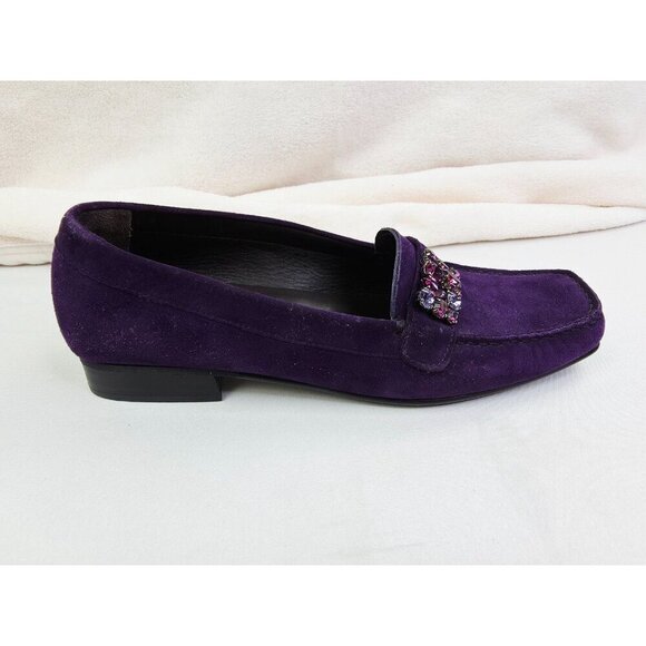 Stuart Weitzman Size 7M Women Purple Suede Leather Jeweled Slip On Loafers Spain - Picture 2 of 13